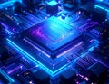 Futuristic AI Processor Chip with Glowing Neon Circuit Board â Advanced High Tech Technology Background Royalty Free Stock Photo