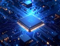 Futuristic AI Processor Chip with Glowing Neon Circuit Board â Advanced High Tech Technology Background Royalty Free Stock Photo