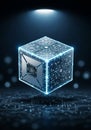 A futuristic, AI-generated image depicting a glowing cube Royalty Free Stock Photo