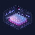 Futuristic AI-generated interface displaying data visualizations on a dark background. Royalty Free Stock Photo