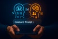 Futuristic ai and human collaboration concept with glowing command prompt interface Royalty Free Stock Photo