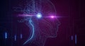 Futuristic ai human head profile with glowing circuitry and central processing unit Royalty Free Stock Photo
