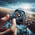 Futuristic AI infused smartwatch with seamless blend of style and innovation ai generated Royalty Free Stock Photo