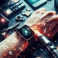 Futuristic AI infused smartwatch with seamless blend of style and innovation ai generated Royalty Free Stock Photo
