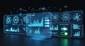 Futuristic AI Interface Displaying Real Time Data Analytics and Automation Royalty Free Stock Photo