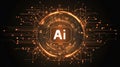 Futuristic AI interface glowing in dark tech style with abstract circuit elements. Royalty Free Stock Photo