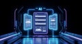 Futuristic AI Interface: Neon-Lit Data Processing in Cyberpunk Environment Royalty Free Stock Photo