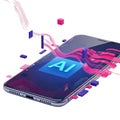 Futuristic ai interface on smartphone isolated on transparent background Royalty Free Stock Photo