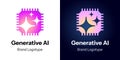 Futuristic AI logo featuring microchip with digital networking connections. Vector illustration symbol artificial