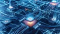 Futuristic AI Microchip with Digital Network Connections and Data Processing Technology Royalty Free Stock Photo