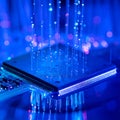 Futuristic AI Microchip with Fiber Optic Data Streams Artificial Intelligence Technology Concept Royalty Free Stock Photo