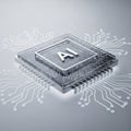 Futuristic AI Microchip with Glowing Circuitry and AI Symbol Royalty Free Stock Photo