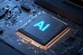 A futuristic AI microchip glowing with neon lights. Artificial Intilengence