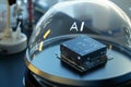 A futuristic AI microchip glowing with neon lights. Artificial Intilengence