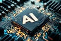 A futuristic AI microchip glowing with neon lights. Artificial Intilengence