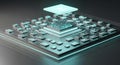 Futuristic AI Microchip with Glowing Teal Circuits and Digital Grid Royalty Free Stock Photo
