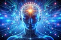 Futuristic AI mind, glowing brain, digital network Royalty Free Stock Photo