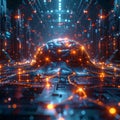 Futuristic AI Neural Network Brain Core with Digital Data Connections in Advanced Technology Data Center Royalty Free Stock Photo