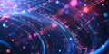 A futuristic AI-powered cyberspace, featuring glowing digital nodes, swirling cybernetic data