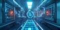 A futuristic AI-powered fully automated smart hospital, featuring glowing cybernetic real-time