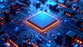 Futuristic AI Processor Chip on Circuit Board â Advanced Semiconductor Technology, Artificial Intelligence Hardware Royalty Free Stock Photo