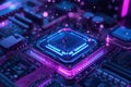 AI Processor Chip on Neon Glowing Circuit Board Royalty Free Stock Photo
