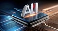 Futuristic AI processor chip technology concept with glowing circuits and connections Royalty Free Stock Photo