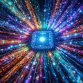 Futuristic AI Processor Core with Data Flow Royalty Free Stock Photo