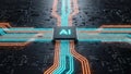 Futuristic AI Processor: Microchip with Glowing Data Circuits Royalty Free Stock Photo