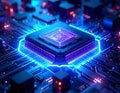 Futuristic AI Quantum Processor Chip with Glowing Neon Circuit Board â Advanced High Tech Technology Background Royalty Free Stock Photo