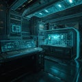 Futuristic AI Research Laboratory with Holographic Interfaces in Sci-Fi Control Room Royalty Free Stock Photo