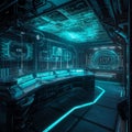 Futuristic AI Research Laboratory with Holographic Interfaces in Sci-Fi Control Room Royalty Free Stock Photo
