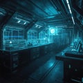 Futuristic AI Research Laboratory with Holographic Interfaces in Sci-Fi Control Room Royalty Free Stock Photo