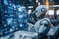 Futuristic ai robot assistant managing data on a digital display Royalty Free Stock Photo