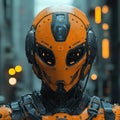 Futuristic AI robot bot android cyborg acting as a construction worker, stock generative image illustration. Future jobs