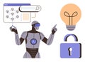 Futuristic AI robot exploring data with innovative solutions, cybersecurity, and creative ideas Royalty Free Stock Photo