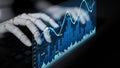 Futuristic AI Robot Hand Interacting with Digital Graphs and Charts Representing Data Analysis and Market Trends in a Royalty Free Stock Photo