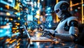 Futuristic AI Robot Operating Advanced Cybersecurity Interface Royalty Free Stock Photo