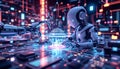 Futuristic AI Robot Operating Advanced Cybersecurity Interface Royalty Free Stock Photo