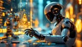Futuristic AI Robot Operating Advanced Cybersecurity Interface Royalty Free Stock Photo