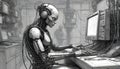 Futuristic AI Robots Working in High-Tech Environments- AI Generated Royalty Free Stock Photo