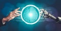 Futuristic AI thinking of droid robot artificial intelligence concept