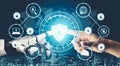 Futuristic AI thinking of droid robot artificial intelligence concept