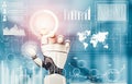 Futuristic AI thinking of droid robot artificial intelligence concept