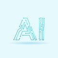 Futuristic AI typography designed with circuit board elements, representing artificial intelligence, technology, and digital