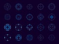 Futuristic aim pointer. Circle HUD user interface element, weapon collimator round aim, digital focus UI game asset