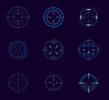 Futuristic aim pointer. Circle HUD user interface element, weapon collimator round aim, digital focus UI game asset