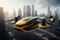 Futuristic air drone taxi passenger cab, smart aerial technology. Generative AI