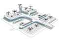 Futuristic airport design featuring multiple helipads occupied by Royalty Free Stock Photo