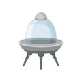 Futuristic alien ship with three legs and glass cabin. Martian spacecraft. Flat vector element for fantasy mobile game